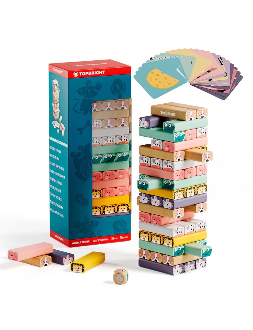TopBright Torre de Madeira Jenga Animais